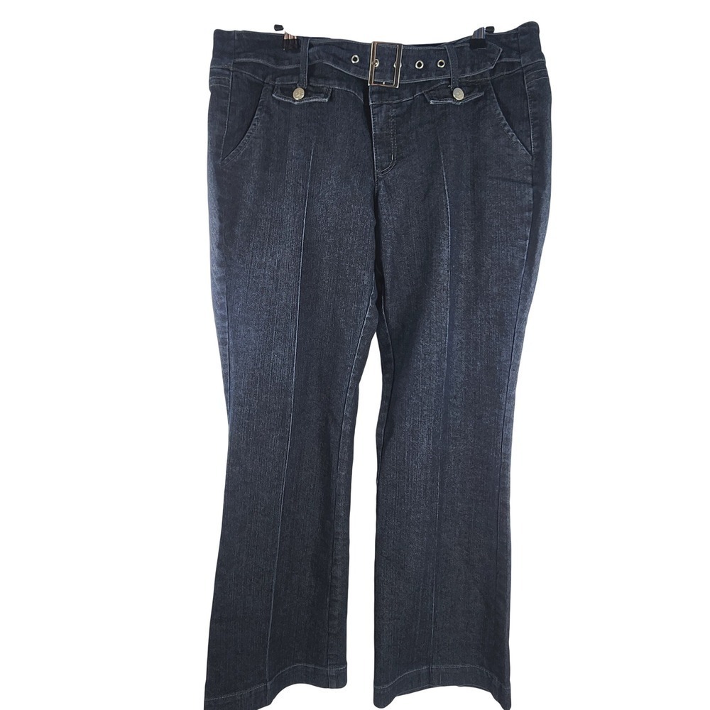Y2K Womens 20w Plus Flare Jeans 40x32 Dark Wash Bootcut Denim Pants Retro Buckle